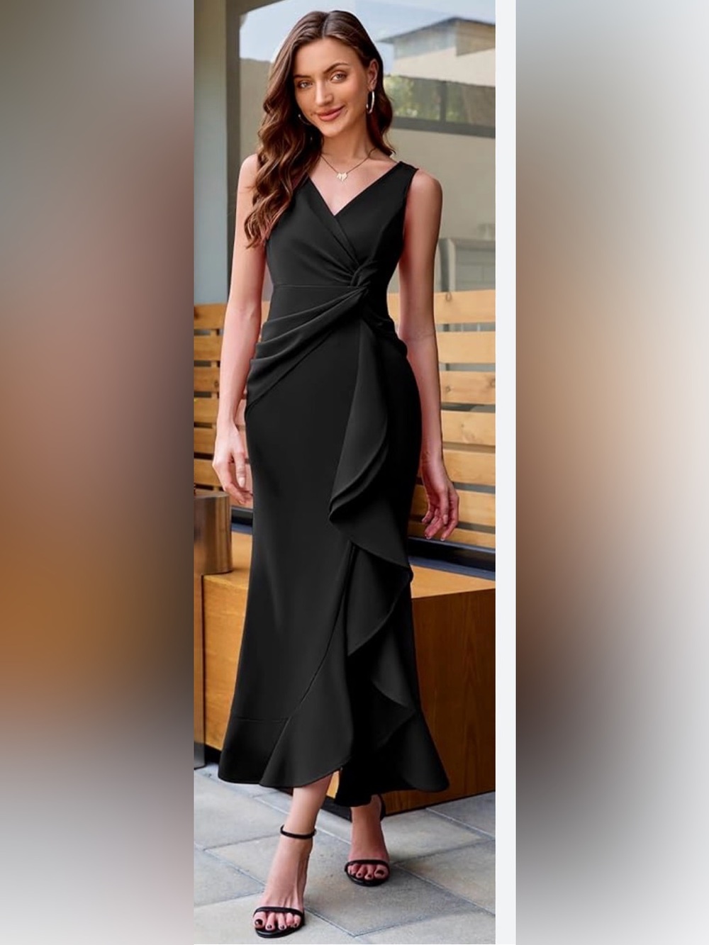 BeryLove Guest Evening Midi Ruffle Prom Cocktail Party Mother of The Bride Dress